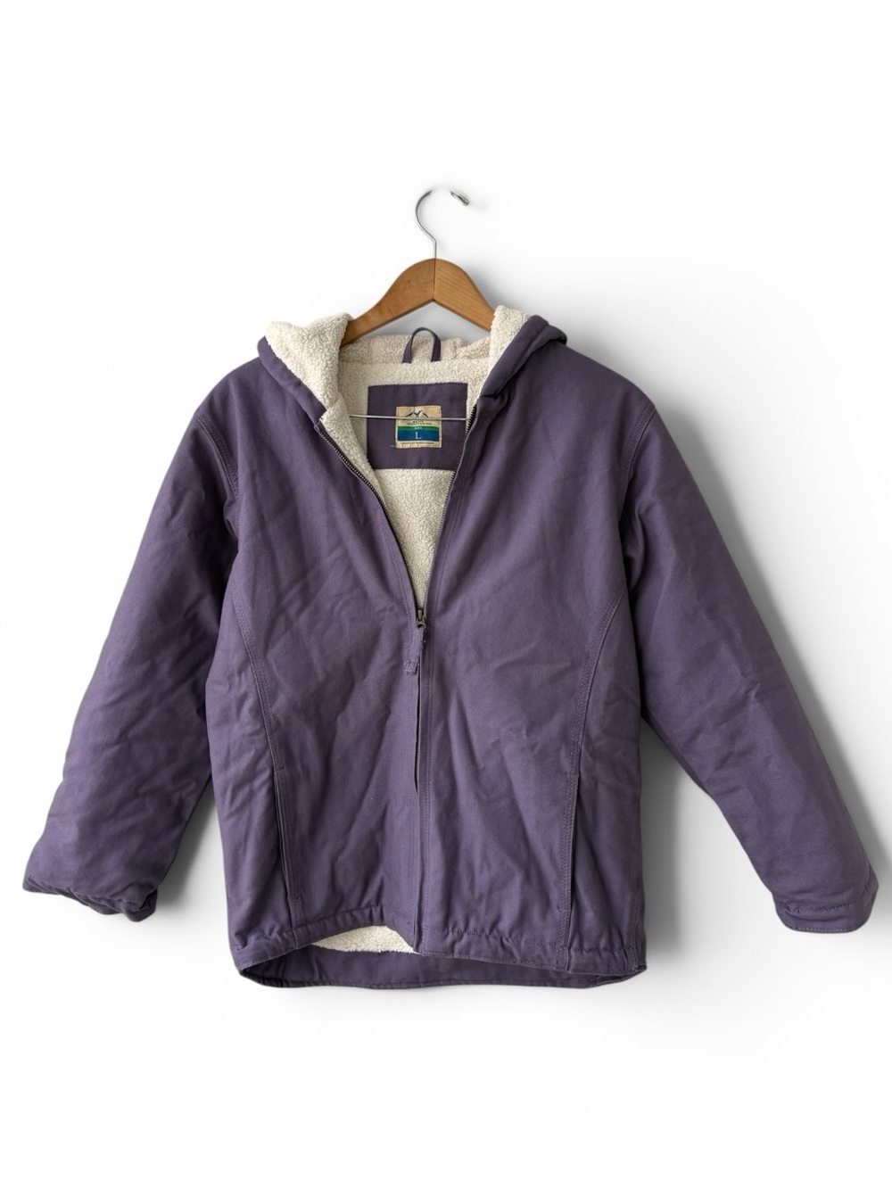 Blue Mountain Sherpa Lined Sanded Duck Hooded Jacket Size Large Kids NWT